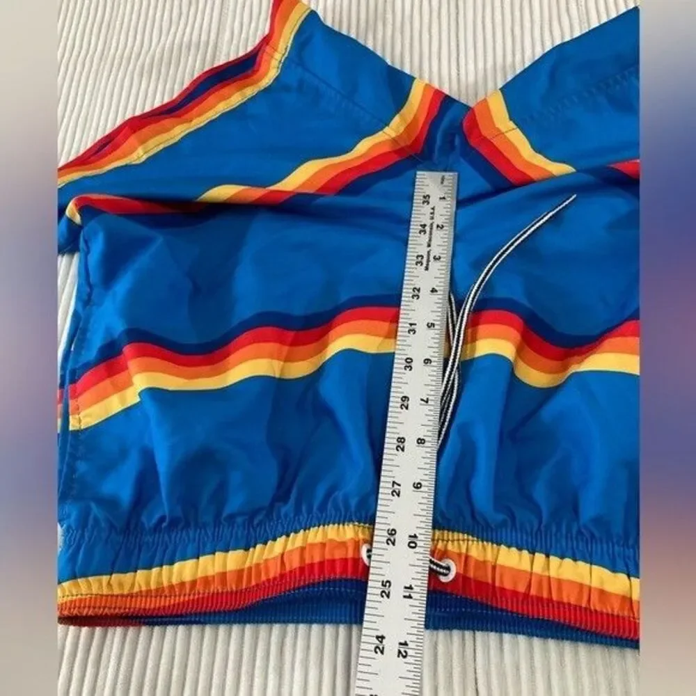 Speedo Mens Swim Trunks M Blue Stripe Quick Dry Beach Swim Shorts Liner